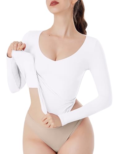 REORIA Women's V Neck Long Sleeve Slim Fitted Soft Layering Basic Shirt 2025 Fall Going Out Tops2