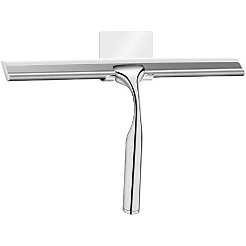 Duschabzieher Edelstahl Duschwischer - 25 cm breit - ohne Bohren Silikon Abzieher Dusche Badezimmer Duschwandabzieher Fensterabzieher mit Haken Badabzieher Cover