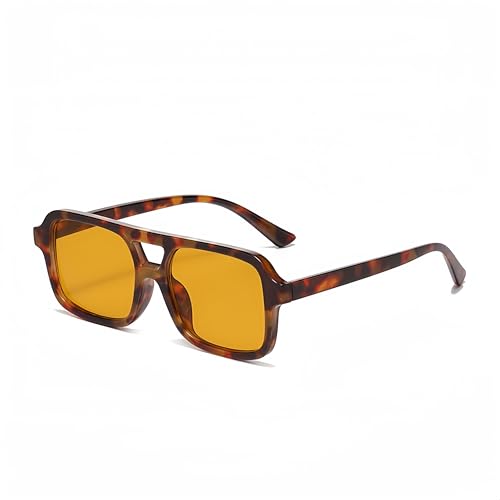 WDZAYXC Stilvolle Rechteckig Sonnenbrille für Damen Herren UV-Schutz (Leopard/Orange)