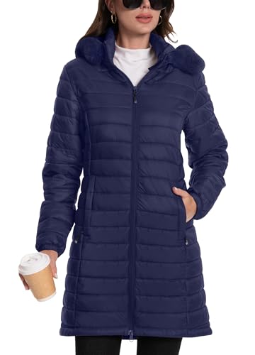 ATLASLAVA Damen Winterjacke Lang Wintermantel Steppjacke Übergangsjacke Daunenjacke Wasserdicht Warm Leichte Kapuze Frauen Winter Mantel Outdoor Marineblau XL ATLASLAVA Damen Winterjacke Lang Wintermantel Steppjacke Übergangsjacke Daunenjacke Wasserdicht Warm Leichte Kapuze Frauen Winter Mantel Outdoor Marineblau XL