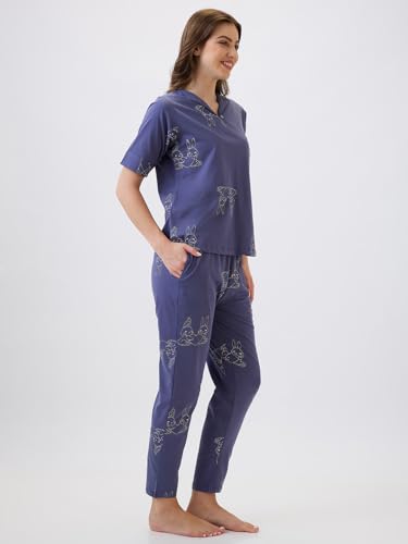 Image of AV2 Women's Cotton Printed Round Neck Short Sleeve Nightsuit Set | Pajama Set | Casual Night Dress for Women- 2887