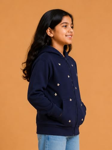 Image of Unisex Kids Solid Full Sleeve Zip Front Open Hooded Sweatshirt