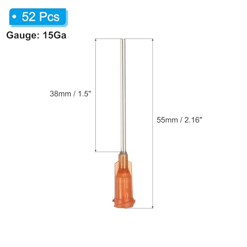 Agujas dispensadoras PATIKIL de 15 Ga y punta roma de 1.5 pulgadas con Luer Lock, 52 ud 2