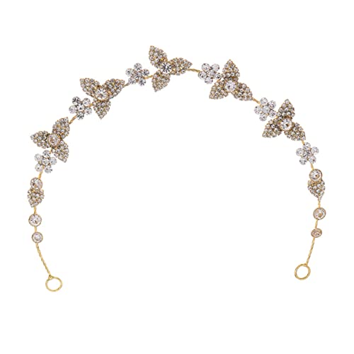 1pc Headband Head Piece for Wedding Bride Wedding Hair Pieces for Brides Crystal Ab Rhinestones Wedding Headpiece Patricks Hair Bride Rhinestone Headwear Miss Veil Leaf (Color : Golden, Size : 29x3C