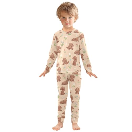 Pajama Sets Long Sleeve Cute Dog Puppies with Floral Soft Comfy Sleepwear 2 Piece PJS 3-8T2