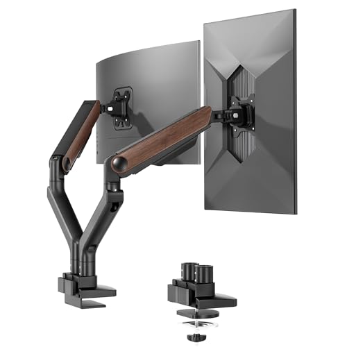 Image of FlexiSpot Monitor Stand, Heavy Duty Dual Monitor Arm for Ultrawide Screen up to 39 inch and 44 Lbs, Adjustable Gas Spring Arm with C Clamp & Grommet Base for Gaming Office, 75 /100 VESA Mount, Wood Grain