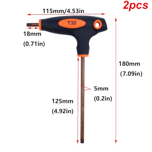 Image of Antrader T30 Torx Screwdriver,S2 Steel T-Handle Dual End Wrench-2Pcs | Anti Tamper Proof Torx Key,Ergonomic T-Shaped Non-Slip Grip,With Hanging Holes For Easy Storage