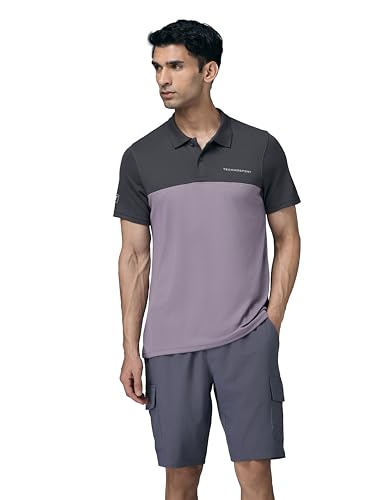 Image of TECHNOSPORT Men's Slim Fit Color Block Half Sleeve Polo Neck T-Shirt with Technocool+, UPF50+ Sun Protection for Gym, Sports & Regular Use