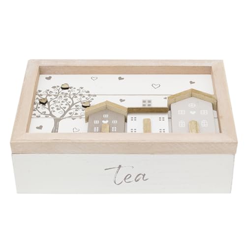  Scatola da tè in legno dal design shabby chic, 24 x 16 cm, con 6 scomparti, per bustine da tè, organizer da cucina