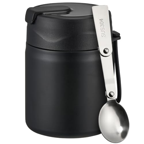 Pawtong Termo de sopa de 481.9 g para alimentos calientes aislado al vacío (negro)