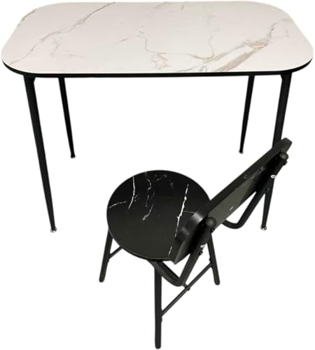 Listado de Departamento de blancos para comprar hoy. 45 BRANG Desayunador Comedor y sillas para 2 Personas con Mesa 90x50 cm – Acabado Mármol Blanco y Negro – Estructura Metálica Negra – Ideal para Cocina o Departamento