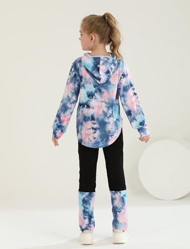 Image of Girls 2 Pcs Fall Winter Tie Dye & Leggings Outfits For Teens 5-14 | 2026 Girls Fashion Trendy, Long Sleeve Hoodie, Cool Life Print, Patchwork Pants, Back to School Holiday Tracksuit