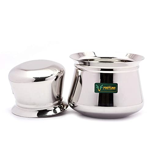 Image of Stainless Steel Kanchi /Temple /Dahi Handi /Cookware & Serveware (Without Handle & Lid) - 2 Unit - Capacity - 400ml & 1000ml , 14.4 x 14.4 x 9.3 cm, Silver
