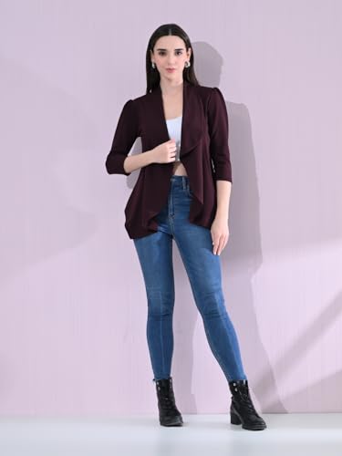 Image of Cotton Blend Women's Single Breasted Relaxed Fit Shawl Collar 3 /4 Sleeve Blazer