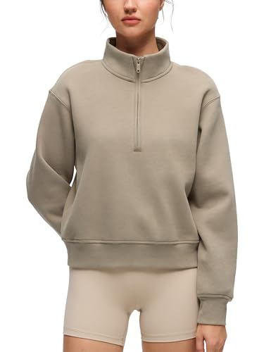 CRZ YOGA Cotton Fleece Lined Half Zip Sweatshirt for Women