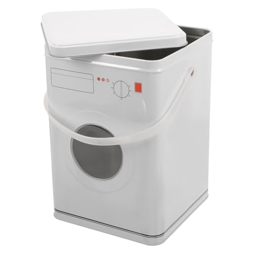 WRITWAA Caja de Almacenamiento para Detergente en Polvo y Elegante Forma de Lavadora, Cubo de Hierro Blanco para Organizar Cápsulas y Polvo en Lavandería