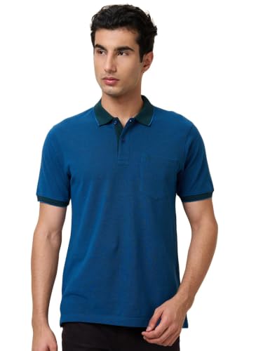 Image of Raymond Men Modern Fit Solid Pattern Pure Cotton Polo Neck Half Sleeve Casual T-Shirt