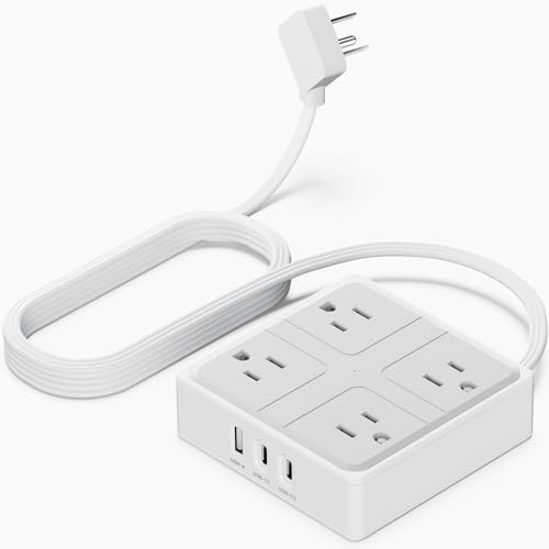 Flat Plug Power Bar with USB C, 4FT Ultra-Thin Extension Cord, 2 Outlet with 3 USB Ports (2 USB C), No Surge Protection for Cruise Ship, Travel Essentials, Dorm Room (4 Outlets Whi image 8