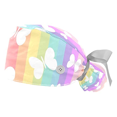 Casquettes de travail ajustables JDEZ avec bande anti-transpiration, motif papillon arc-en-ciel