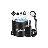 Tipkook ポータブルシャワー【充電式·20L折りたたみ式バケツ付】キャンプ 電動シャワー ポンプ 6000mAh 四つ出水モード 水流量無段階調節 デジタル画面 アウトドア簡易シャワー 2Mホース 収納袋付き ャンプシャワ ー 旅行 水遣り 洗車 植物潅水 ペットシャワー 防災 停電時用 屋内 屋外