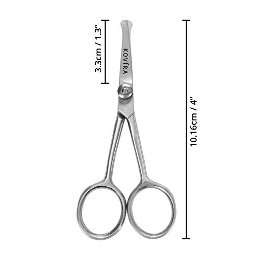 4 Inch Professional Stainless Steel Rounded Tip Nose / Eyebrow / Ear / Dog Hair Trimming Scissor Shears with Case by Kovira - Grooming Cutting Scissors for Trimming Hair - Trimmers for Men & Women