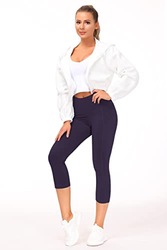 THE GYM PEOPLE Thick High Waist Capris Yoga Pants with Pockets, Tummy Control Workout Running Yoga Leggings for Women