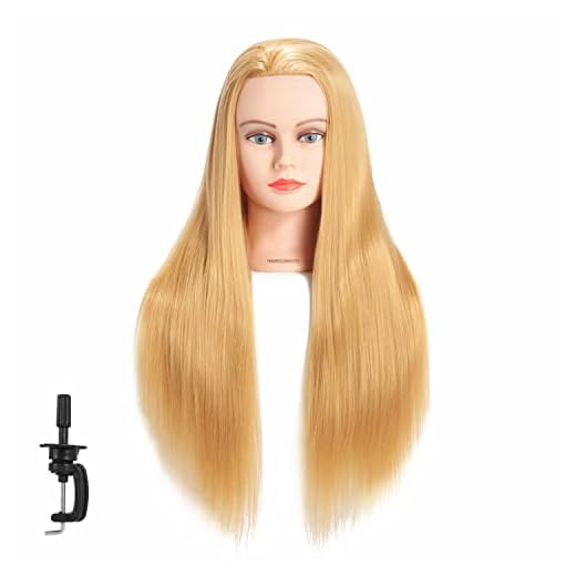 Hairginkgo Mannequin Head 26"-28" Super Long Synthetic Fiber Hair Manikin Head Styling Hairdresser Training Head Cosmetology Doll Head for Cutting Braiding Practice with Clamp (Blonde) 91812W2720