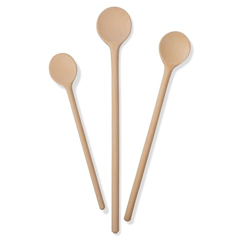 Kochlöffel Holz aus unbehandeltem Buchenholz | 1 Kochlöffel Set 3 Löffel Größe 25/30/35 cm | Holz Besteck in Handarbeit hergestellt | Küchenhelfer (3 Stück)