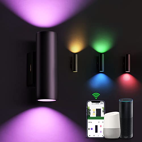 Lintem Smart Up And Down Outdoor Wall Lights，Exterior Wall Sconce，Rgb Color Changing Led Porch Lights Fixtures For Garage, Front Door, Patio, Terrace, Hallway, Porch, Post, Pool Enclosure, Theater #TOP7
