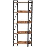HOOBRO Bücherregal, Standregal, Leiterregal, freistehendes schmales Regal, Büroregal 5 Ebenen, offene Ablagen, für Wohnzimmer, Schlafzimmer, Büro, Küche, Rustikales Braun und Schwarz EBF73SJ01