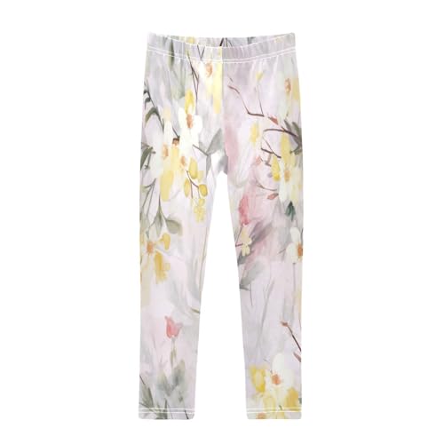 Bolaz Toddler Girls Leggings Printed Yoga Pants Leggings Yellow Pink Flower for Kids
