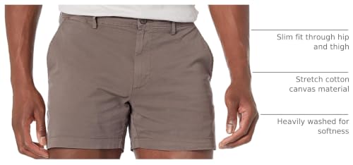 Image of Amazon Essentials Men's Slim-Fit 5 inch Flat-Front Comfort Stretch Khaki Chino Shorts with Elastic Waistband