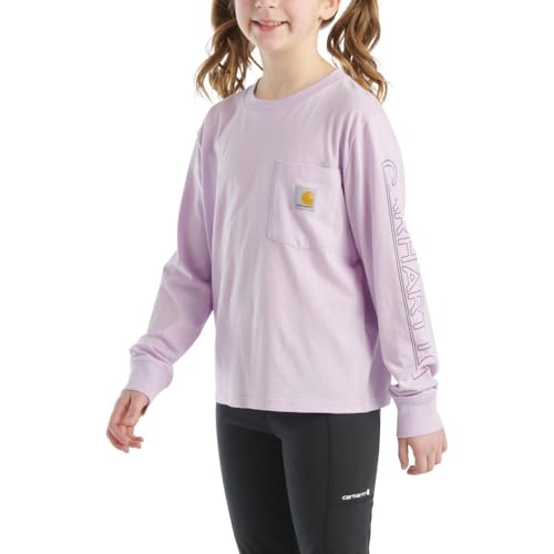 Carhartt Kid's CA7071 Long-Sleeve Graphic Pocket T-Shirt - Girls - Small (8) - Crocus Petal