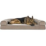 Furhaven Orthopedic Pet Bed for Dogs and Cats - Sofa-Style Sherpa and Chenille Couch Dog Bed with Removable Washable Cover, Cream, Jumbo (X-Large)