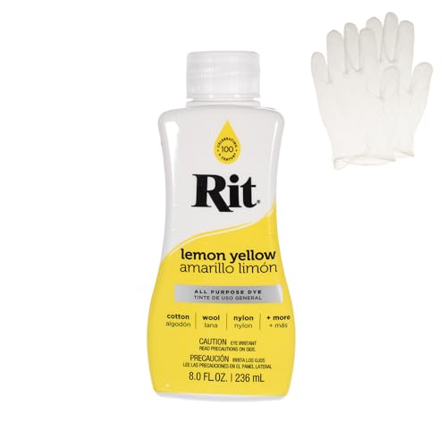 Rit Dye Liquid Fabric Dye for Crafting Clothing and Dcor 8 oz. Bottle Lemon Yellow (Gloves Included)