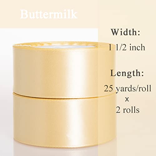 Atrbb 1 1/2 Inch Buttermilk Satin Ribbon, 50 Yards Solid Fabric Ribbon For Gift Wrapping, Bouquets, Wedding And Home Decor, 25 Yards/Roll X 2 Rolls #TOP1