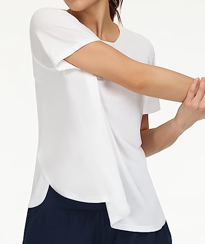 The Gym People Women's Short Sleeve Workout Shirts Breathable Yoga T-Shirts With Side Slits Athletic Tee Tops White #TOP1