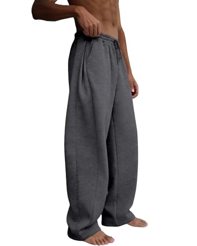 Image of Men's Baggy Sweatpants Wide Leg Fleece Lounge Joggers with Deep Pockets | Soft 65% poly 35% cotton stretch blend, outer drawstring, open bottom, relaxed fit for gym, travel, errands and daily wear