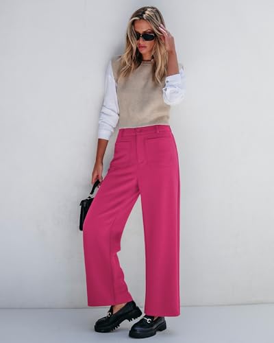 GRAPENT Wide Leg Pants Woman High Waisted Business Casual Elastic Waist Cropped Trouser Pockets Stretch Fall Knit Pants2