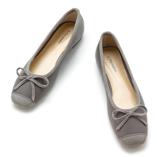 Image of C.Paravano Ballet Flats | Square Toe Shoes | Bow Slip Ons | Ballet Shoes for Women | Dressy Flats for Women