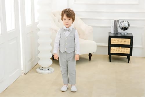 Image of Baby Boys' 4-Piece Vest Set with Dress Shirt, Vest, Pants, and Tie