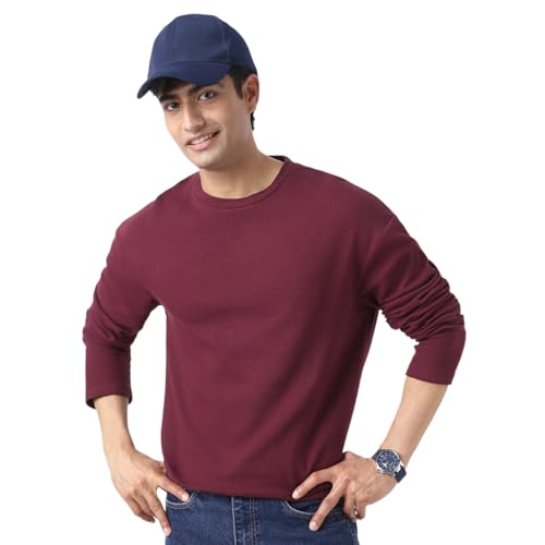 Image of Urbano Fashion Men's Textured Round Neck Oversized Full Sleeve Cotton T-Shirt
