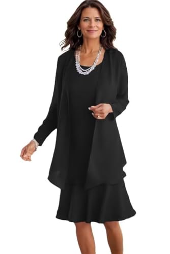 2 Pieces Mother of The Bride Dresses for Wedding Guest Formal Evening Dress with Jacket JH009 Black
