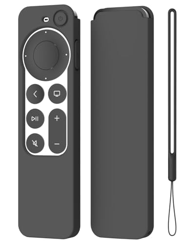 K TOMOTO Compatível com Apple TV 4K Siri Remote Case 2021, capa protetora de silicone suave e sedosa para controlo remoto Siri de 2ª geração [cordão incluído], preto
