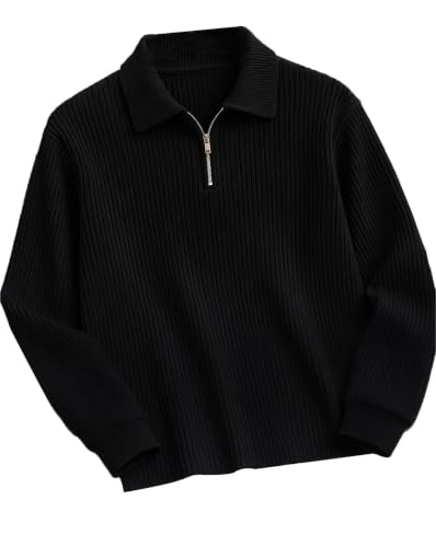 Image of AUSK Men's Cotton Blend Rib Knit Textured Full Sleeve Polo T-Shirt | Regular Fit Zip Polo Neck Smart Casual T Shirt for Men | Stylish Fashion & Casual Wear Tshirt for Men