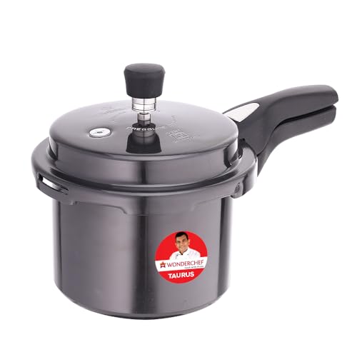 Wonderchef Taurus Hard Anodized Outer Lid Pressure cooker, 3 liter, Cool Touch Handles for Durability, Induction Friendly, Black, 5 year warranty, ISI