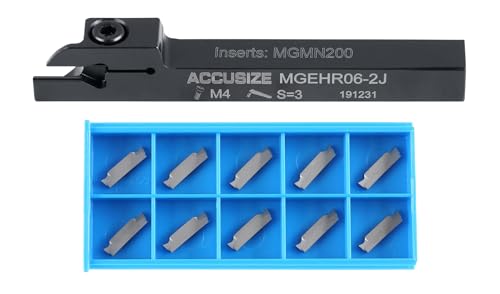 Accusize Industrial Tools 3/8" x 3/8'' Cut-Off Holder, Parting Tool, Mgehr06-2 of 2387-2003 with 10 Carbide Inserts for Cutting Aluminum