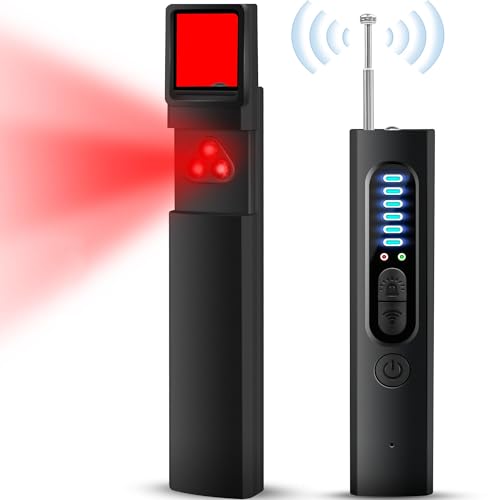 Lvozize Detector de Camaras y Microfonos Ocultos, 3 en 1 Detector de Cámara Espía/Microfonos/GPS, Sensibilidad Ajustable, Hotel/Oficina/Residencia/Coche