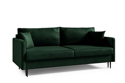 LIKMA Canapé 3 Places Mara 209 cm avec Fonction Lit et Coffre de Rangement, Canapé-Lit en Velours Vert Bouteille Fresh 13, Sofa Convertible Moderne, Couchage...