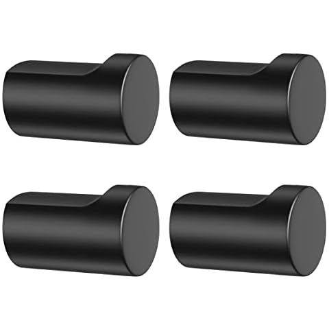 4PCS Black Single Coat Hooks Wall Mounted, Columnar Metal Wall Hook Heavy Duty Modern Tea Towel Hooks Hanging Robes Keys Hats for Bathroom Kitchen Bedroom with Screws Cover